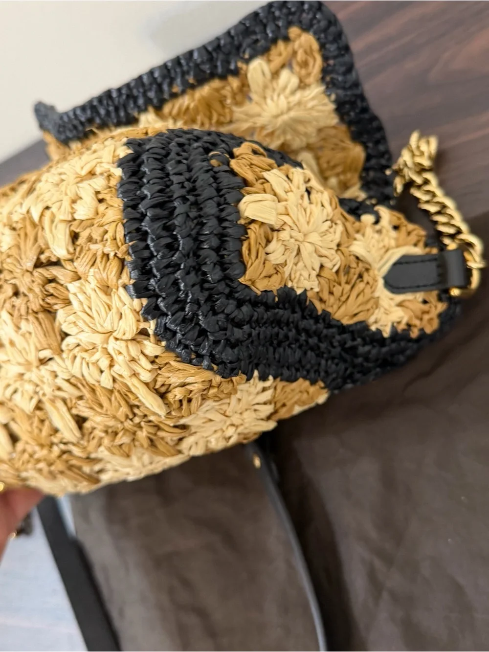 Gucci GG Marmont Raffia Daisy Floral Mini Shoulder Bag Crossbody Beige Black - Picture 14 of 16